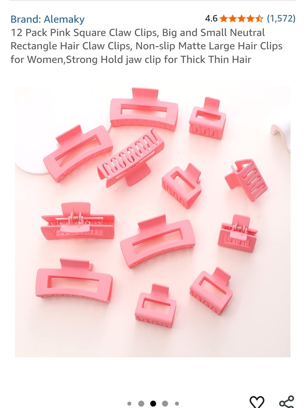 Pink Matte Rectangle Hair Claw Clips - 12 Pack